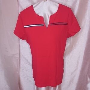 Tommy Hilfiger Notched V Neck Chest Stripe Red Short Sleeve Tee XXL